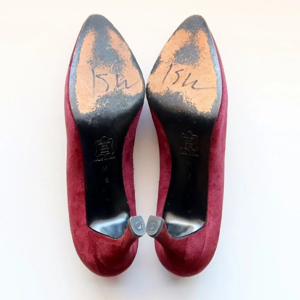 Yves Saint Laurent Burgundy Suede Leather Pointy Toe Heels Pumps Formal Shoes - Picture 7 of 14
